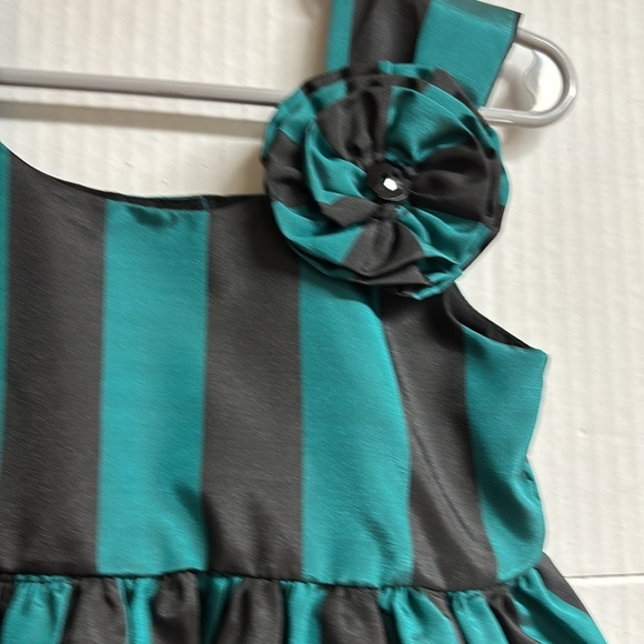 Laura Ashley London Girls Dress Green & Black Stripes Size 3T - Picture 3 of 11